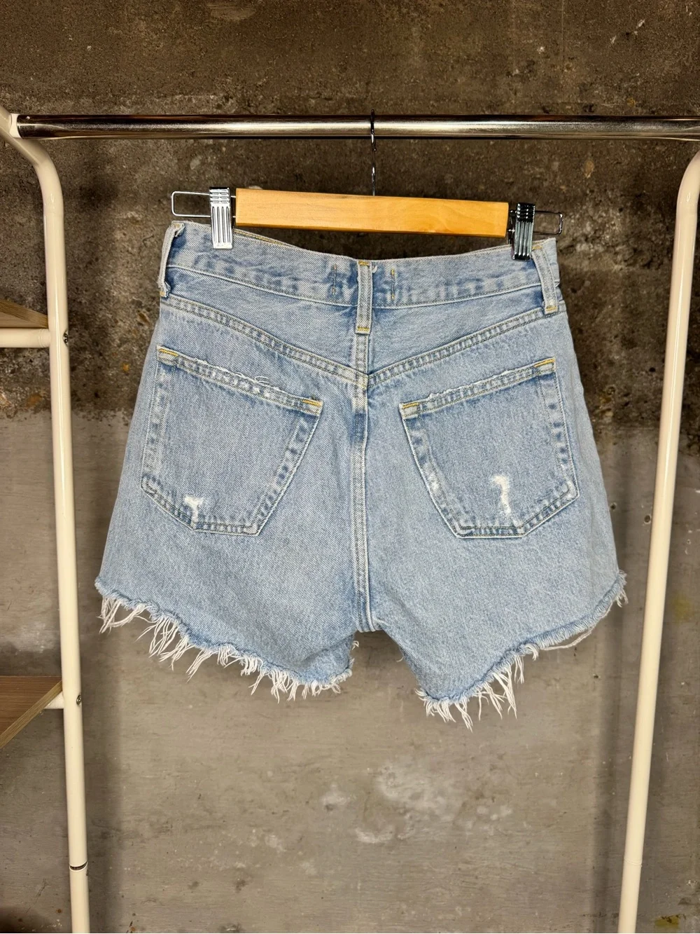 Agolde Parker Long Distressed High-Rise Denim Shorts